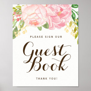 Panneau du livre d'or Pink Peonies (8x10)