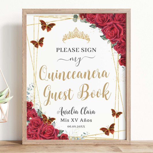 Panneau du livre d'or Red Roses Quinceanera
