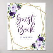 Panneau du livre d'or violet aquarelle Floral (Devant)