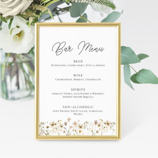 Panneau du menu de la barre de Mariage Fleur sauva