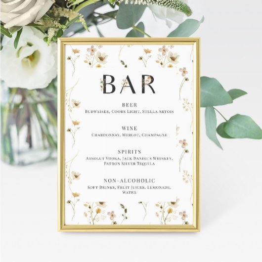 Panneau du menu de la barre de Mariage Fleur sauva