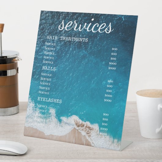 Panneau du menu Service Salon Ocean View (In SItu)