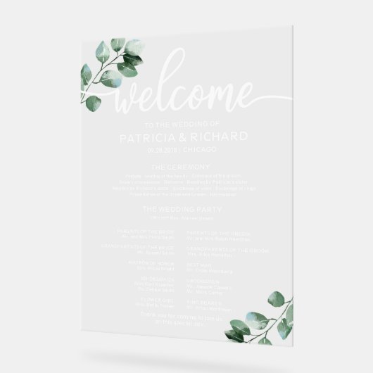 Panneau du programme de cérémonie Mariage de verdu (Angle)