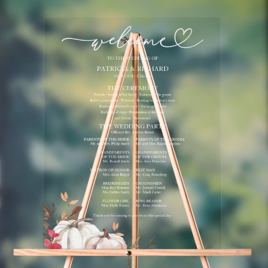 Panneau du programme Mariage de automne citrouille (Neutre)