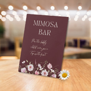 Panneau élégant de bar Mimosa fleurs bordeaux