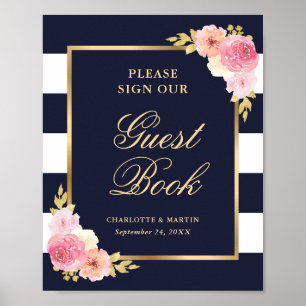 Panneau élégant de livre d'or de mariage à fleurs 
