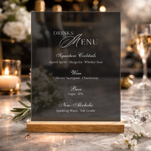 Panneau élégant de menu de boissons de mariage en