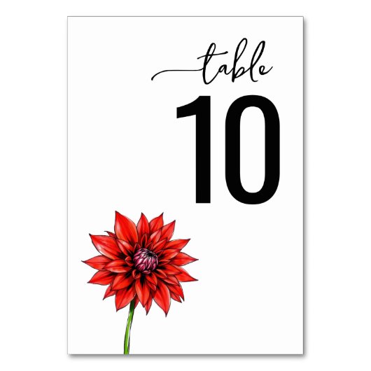 Panneau élégant de numéro de table floral rouge (Par défaut)