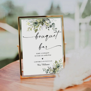 Panneau Fête des mariées verdoyante Bouquet Bar