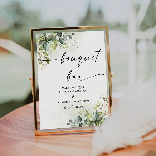 Panneau Fête des mariées verdoyante Bouquet Bar