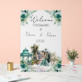 Panneau Fiançailles vert de mer floral (Mariage)