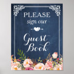 Panneau Floral bleu Chalkboard Notre livre d'or<br><div class="desc">Panneau Bleu Floral Signe Notre Livre D'Invité Signe Poster Modèle. (1) La taille par défaut est de 8, 5 x 11 pouces, vous pouvez la changer en une taille plus grande. (2) Pour plus de personnalisation, cliquez sur le lien "customiser plus loin" et utilisez notre outil de conception pour modifier...</div>