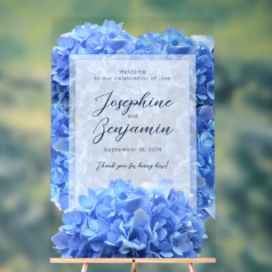 Panneau floral de bienvenue de mariage bleu le plu