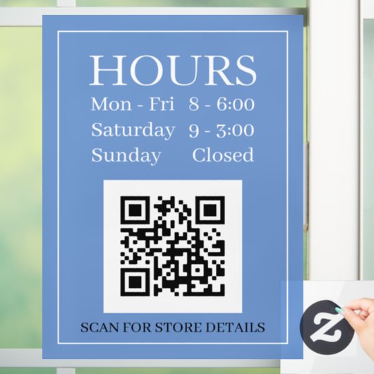 Panneau Heures d'Ouverture, Code QR, Message Bleu (Maison)