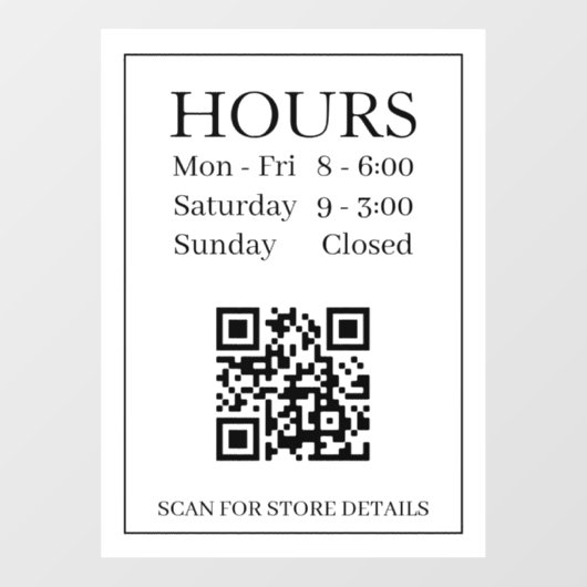 Panneau Heures d'Ouverture, Code QR, Message Texte (Feuille)