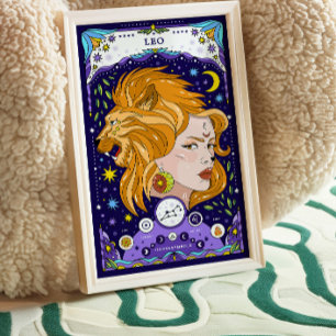 Panneau Leo Zodiac Bleu Poster - Radiant et Regal