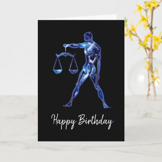Panneau Libra bleue Carte d'anniversaire (Fleur jaune)