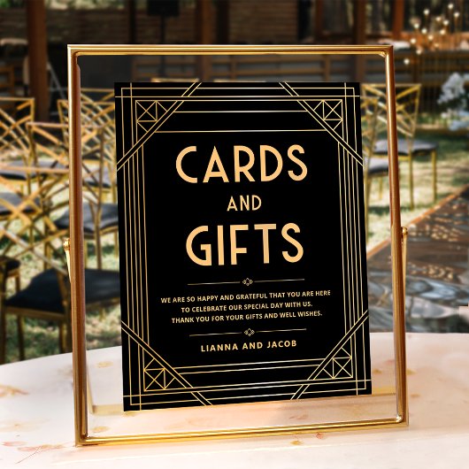 Panneau Mariage Art Déco Cartes et Cadeaux Black G
