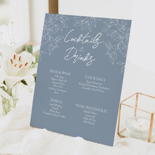 Panneau Mariage Dusty Blue Minimal Leaf Boissons
