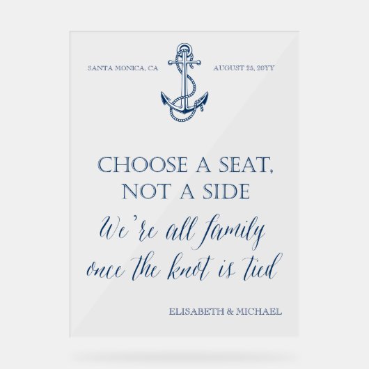 Panneau mariage nautique "Prenez un siège et non u (Recto)
