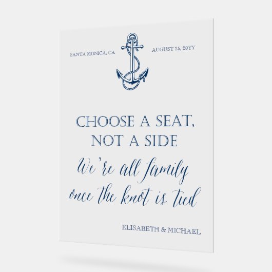 Panneau mariage nautique "Prenez un siège et non u (Angle)