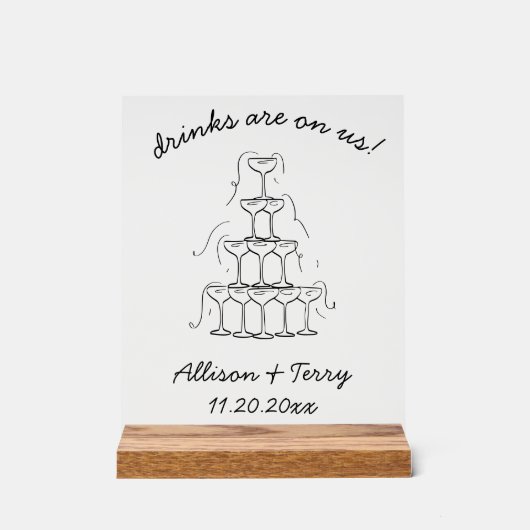 Panneau Mariage Open Bar Doodle Champagne tiré à l (Recto)