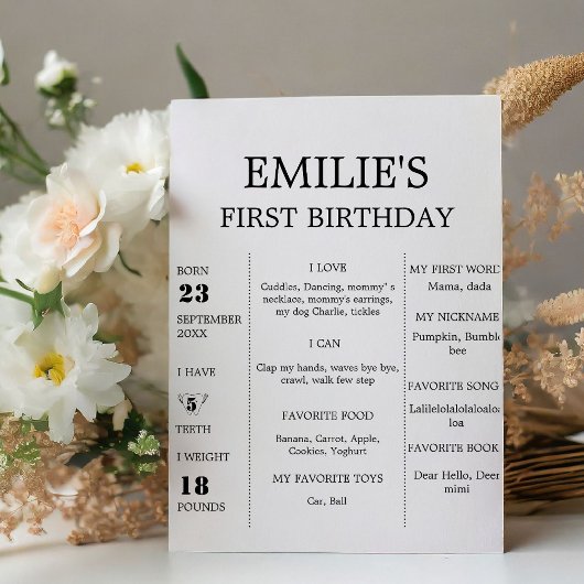 Panneau moderne minimaliste bébé 1er anniversaire