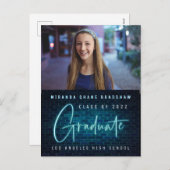 Panneau néon bleu Faire-part de photo pour diplômé (Devant / Derrière)