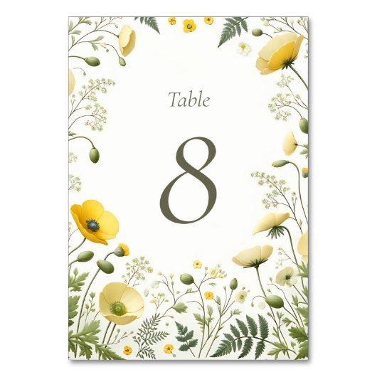 Panneau Numéro de la table de Fleurs sauvages jaun (Par défaut)