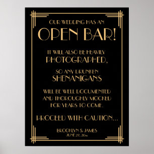 Panneau Open Bar Gatsby Art Déco Noir 18x24