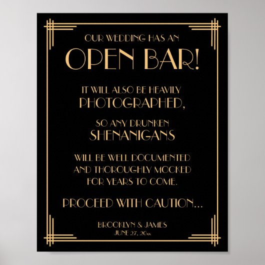 Panneau Open Bar Gatsby Art Déco Noir 8x10 (Devant)
