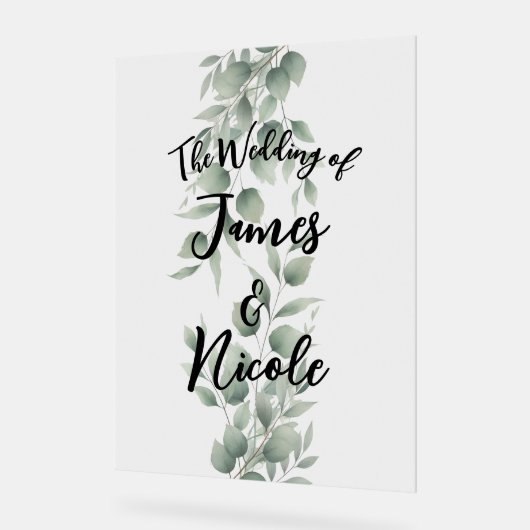 Panneau vert minimal Feuille Mariage blanc moderne (Angle)