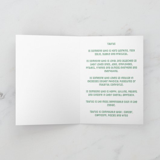 Panneau vert Taurus Carte d'anniversaire (Intérieur)