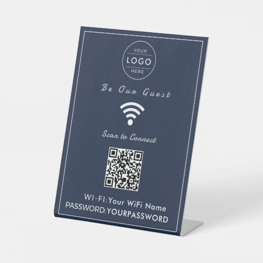 Panneau WiFi Code QR Bleu Marine Classique (Recto)