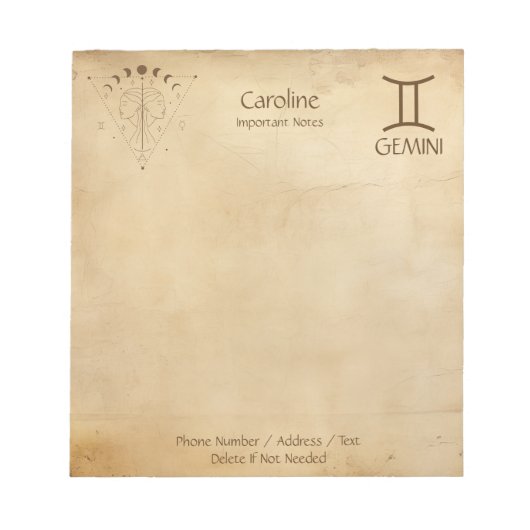 Panneau Zodiac Gemini - Bloc-notes personnalisable (Devant)