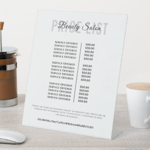Panneaux de liste de prix élégants Monogramme pour