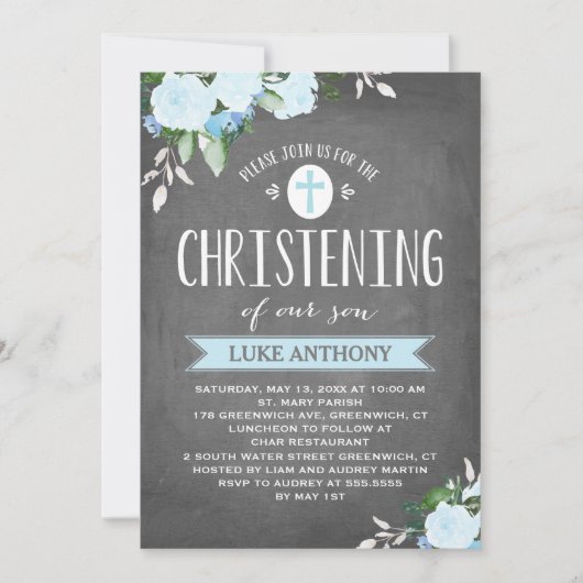 Panneaux floraux| Invitation de Christening (Devant)