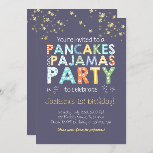 Pannenkoek en pyjama verjaardagsuitnodiging Boy Bl Kaart (Voorkant / Achterkant)