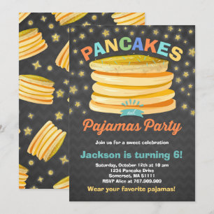Pannenkoek en pyjama verjaardagsuitnodiging PJ's P Kaart