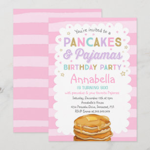 Pannenkoek en pyjama verjaardagsuitnodiging PJ's P Kaart