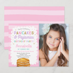 Pannenkoek en pyjama verjaardagsuitnodiging PJ's P Kaart