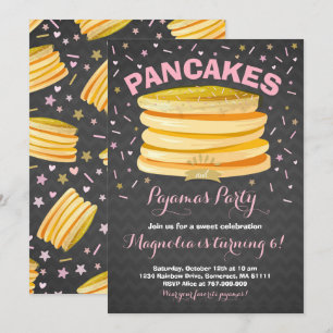 Pannenkoek en pyjama verjaardagsuitnodiging PJ's P Kaart