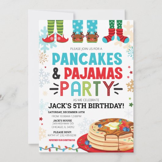 Pannenkoek en pyjama's Uitnodiging Verjaardag (Voorkant)