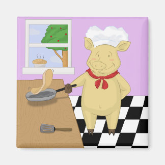 Pannenkoek Flipping Pig Chef Magnet Magneet