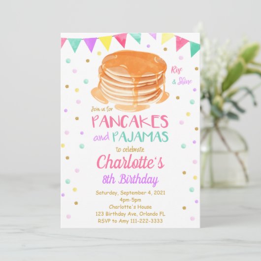 Pannenkoek Pyjama Verjaardag Uitnodiging (Staand voorkant)