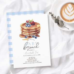 Pannenkoek Waterverf Blue Gingham Boy Baby Brunch Kaart