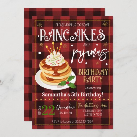 Pannenkoeken en pyjama kerstfeest kaart (Voorkant / Achterkant)