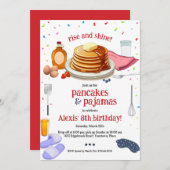 Pannenkoeken en pyjama ontbijtfeest kaart (Voorkant / Achterkant)