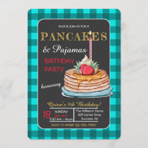 Pannenkoeken en pyjama verjaardagsfeestje uitnodig kaart