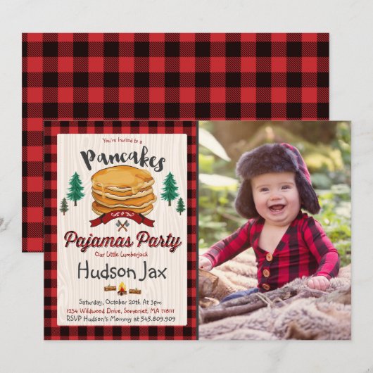 Pannenkoeken en pyjama's Birthday-uitnodiging Kaart (Voorkant / Achterkant)